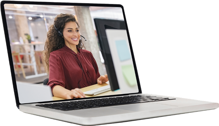 laptop featuring helpful customer service person